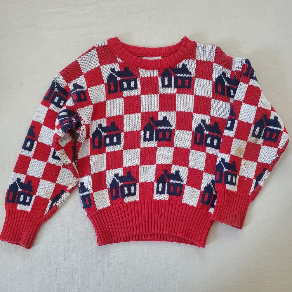 Vintage Hartstrings Checkerboard House Knit Sweater 5t